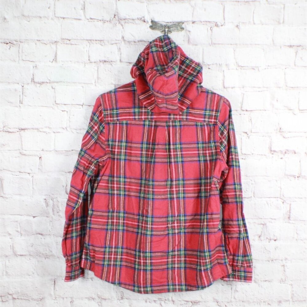 LL Bean Scotch Plaid Flannel Shirt Relaxed Zip Hoodie Cotton Red Medium - Picture 11 of 12